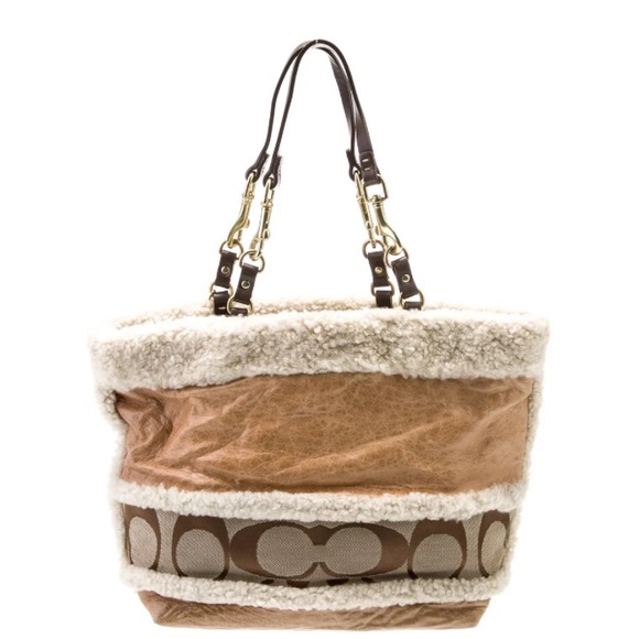 Coach Brown and Cream Tote Bag with Leather Accents - Picture 2 of 6